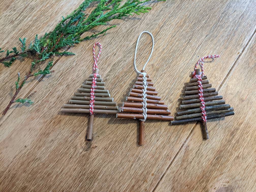Handmade Willow Christmas Tree Decoration Set, Sustainable Wooden Ornament