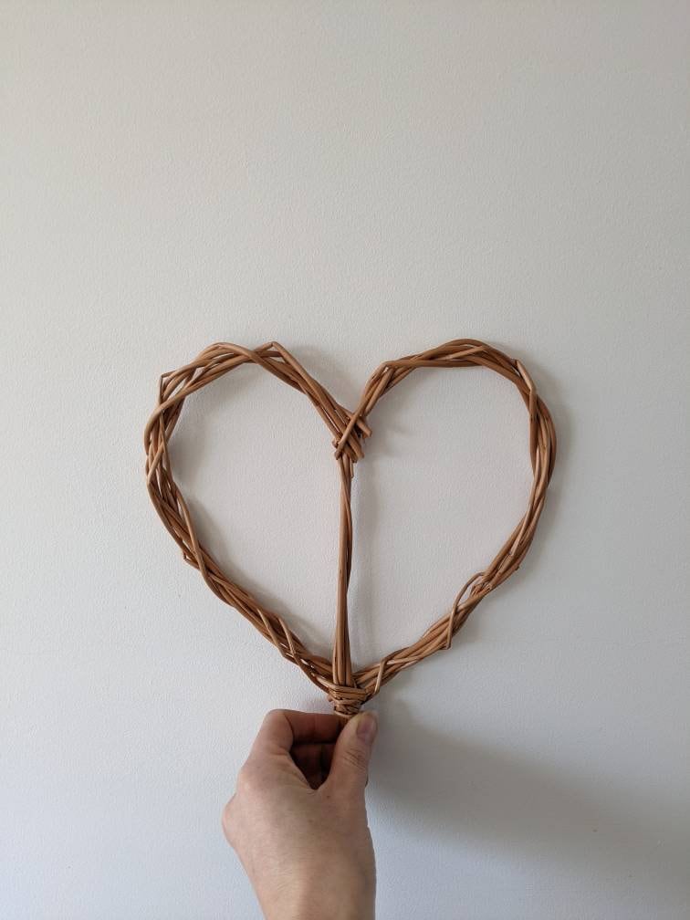 Small Willow 5th Wedding Anniversary Heart, Wall Art Wicker Heart Hanging For A Bedroom, Sustainable Natural Wicker Gift For Her