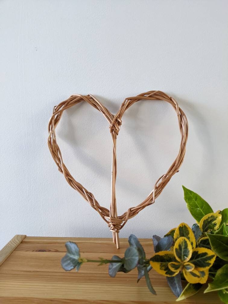 Small Willow 5th Wedding Anniversary Heart, Wall Art Wicker Heart Hanging For A Bedroom, Sustainable Natural Wicker Gift For Her