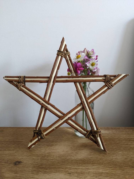 Willow Star Wall Decor, Rustic Brown & White, Sustainable Anniversary Gift