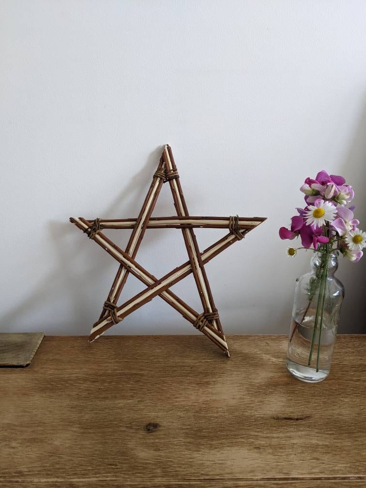 Willow Star Wall Decor, Rustic Brown & White, Sustainable Anniversary Gift