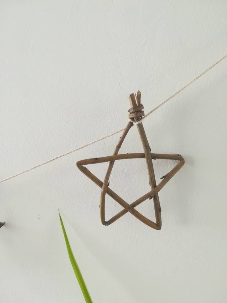 Willow star garland. Small willow stars tied with cotton twine. Natural eco friendly home or Christmas decor, bunting, hanging decorations