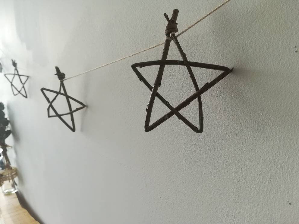 Willow star garland. Small willow stars tied with cotton twine. Natural eco friendly home or Christmas decor, bunting, hanging decorations