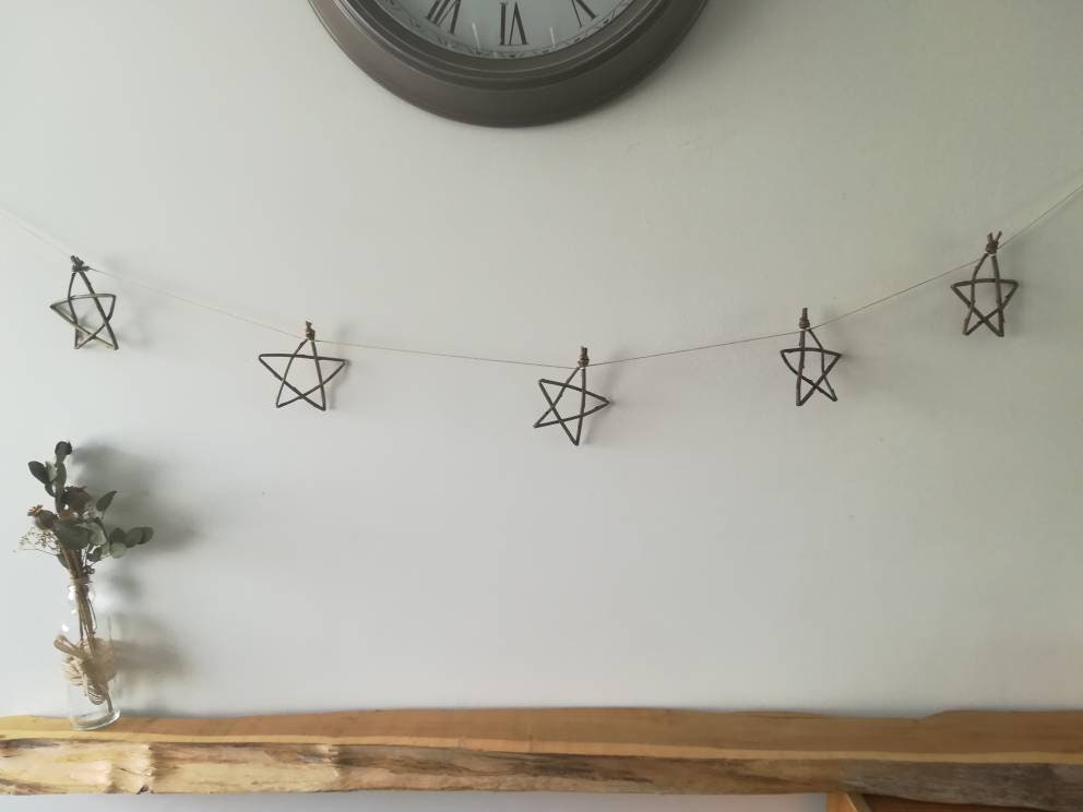 Willow star garland. Small willow stars tied with cotton twine. Natural eco friendly home or Christmas decor, bunting, hanging decorations