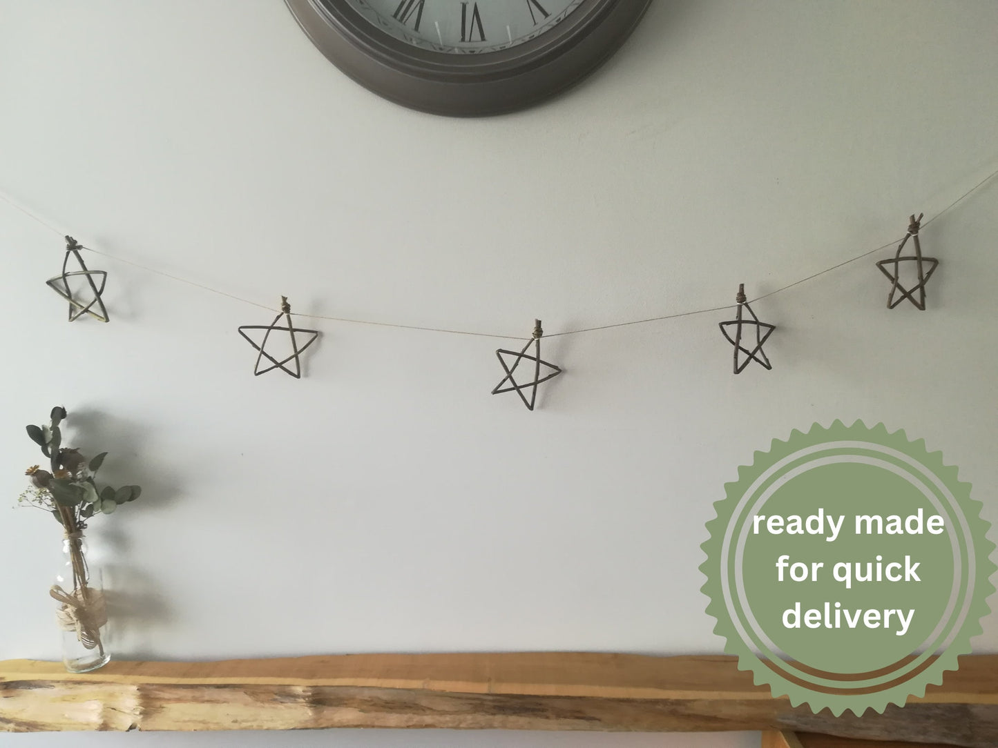 Willow Star Garland, Natural Home Decor, Christmas Bunting
