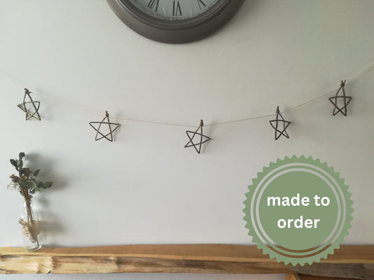 Willow star garland. Small willow stars tied with cotton twine. Natural eco friendly home or Christmas decor, bunting, hanging decorations