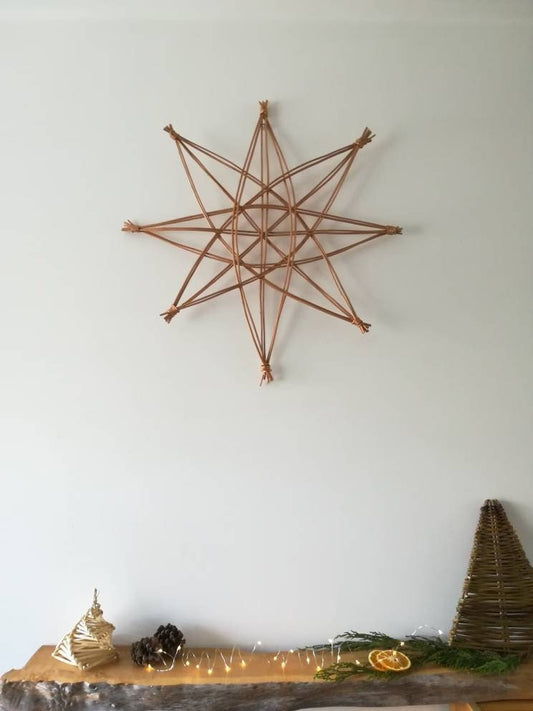 Willow star decoration. Swedish Scandi style star. Handmade from buff willow. Eco friendly home,  wall or window hanging decoration