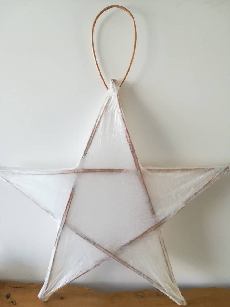 Large Willow Star lantern. Hand made tissue paper lantern. With fairy lights. Christmas lights rustic decoration