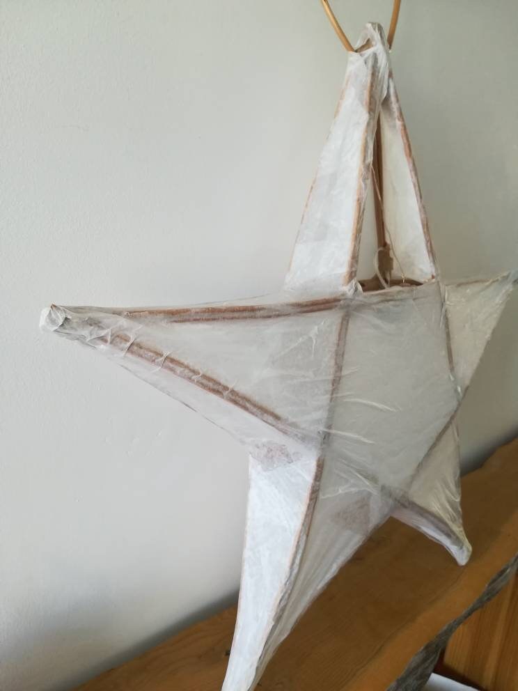 Large Willow Star lantern. Hand made tissue paper lantern. With fairy lights. Christmas lights rustic decoration