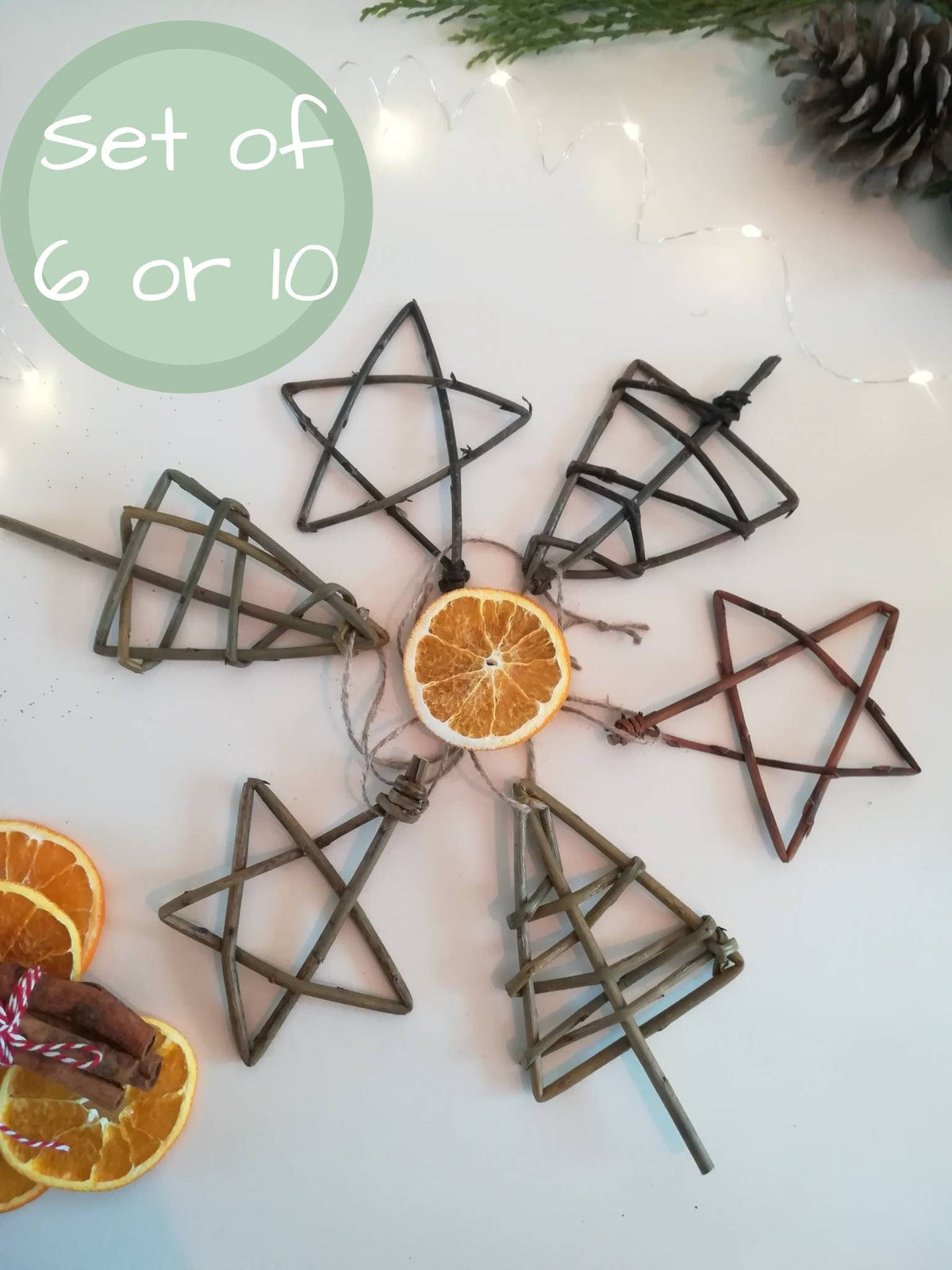 Willow Christmas Gift Toppers: Rustic Star and Tree Ornaments