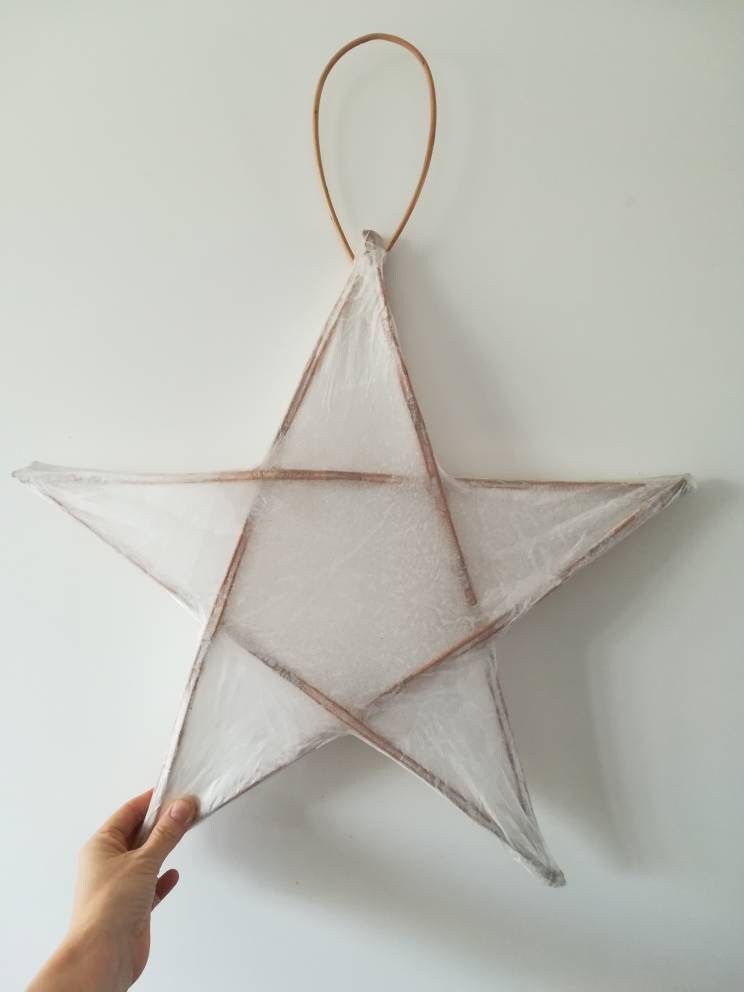 Large Willow Star lantern. Hand made tissue paper lantern. With fairy lights. Christmas lights rustic decoration