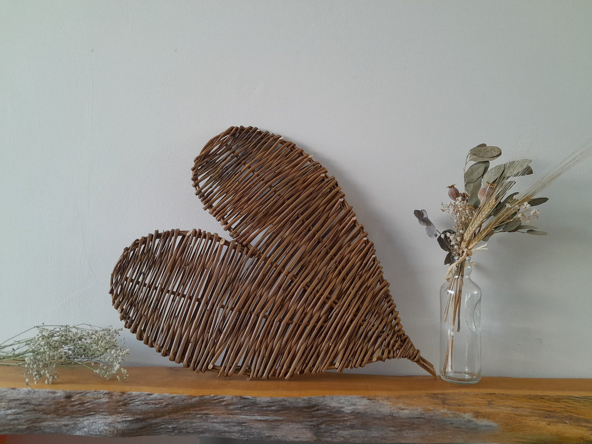 Large willow heart. Natural brown willow wall hanging. Rustic woven heart 40cm