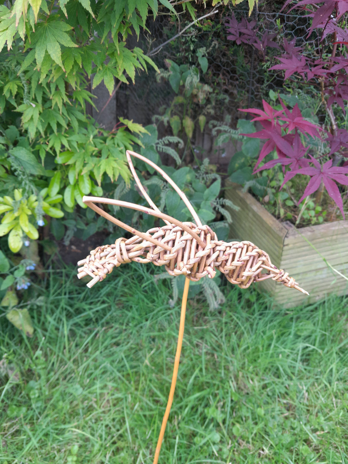 Willow Hummingbird, Eco-friendly Garden Art. Natural Hanging or Border Decoration Gift for Bird Lovers. Sustainable Plant support, Pot Pal