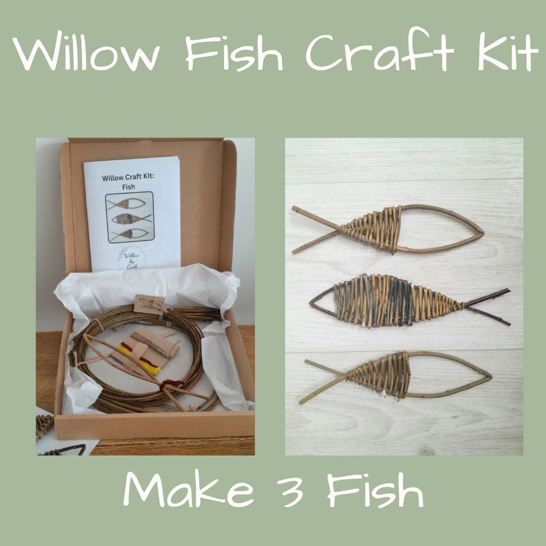 Mini Willow Craft Kit: Make 3 Small Willow Fish, Willow Weaving Kit for Beignners, Adult Craft Kit, Creative Birthday Party Activity