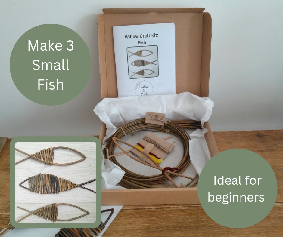 Mini Willow Craft Kit: Make 3 Small Willow Fish, Willow Weaving Kit for Beignners, Adult Craft Kit, Creative Birthday Party Activity