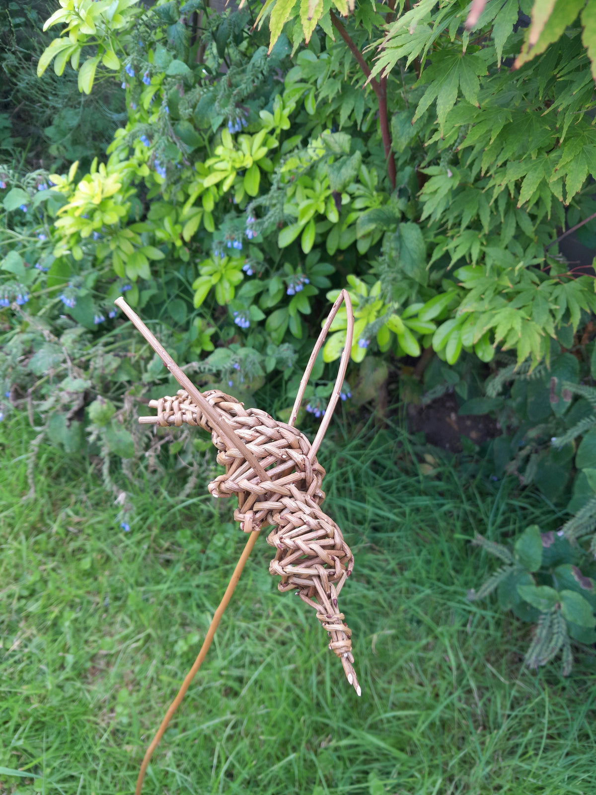 Willow Hummingbird, Eco-friendly Garden Art. Natural Hanging or Border Decoration Gift for Bird Lovers. Sustainable Plant support, Pot Pal