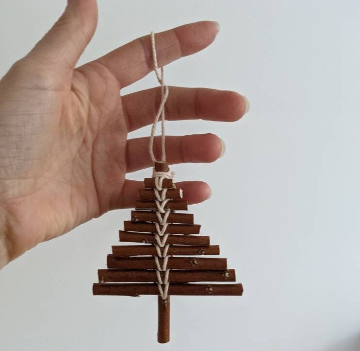 Handmade Willow Christmas Tree Decoration Set, Sustainable Wooden Ornament