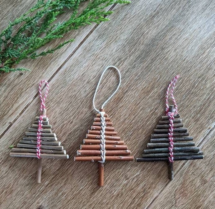 Handmade Willow Christmas Tree Decoration Set, Sustainable Wooden Ornament