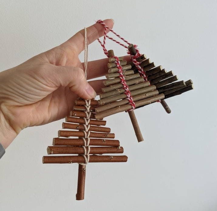 Handmade Willow Christmas Tree Decoration Set, Sustainable Wooden Ornament
