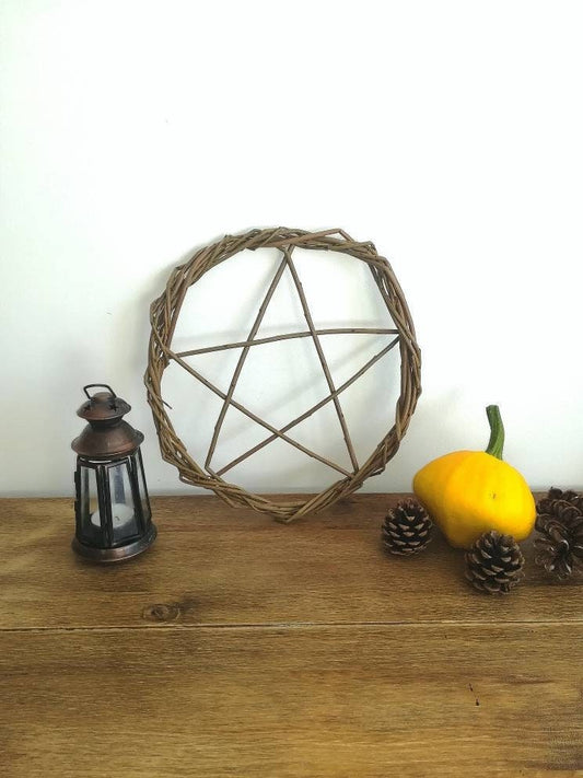 Willow Pentagram Wreath, Rustic Woven Star, Witchy Wall Decor